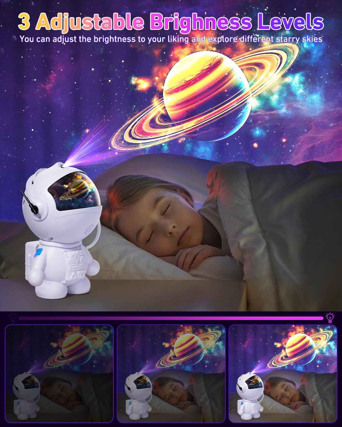 Astronaut Galaxy Projector,Star Projector with 12 Space Films,Galaxy Projector for Bedroom with Timer and 360°Rotating Magnetic Head,Planetarium projectors is Suitable for Kids and Adults (White)