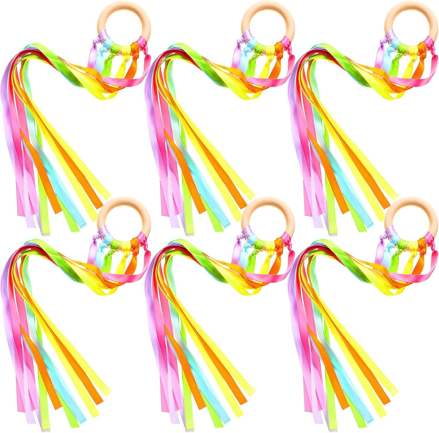 Sumind Rainbow Ribbon Hand Kites - 6 Pcs Colorful Streamer Wands for Kids | Educational Dance Toys