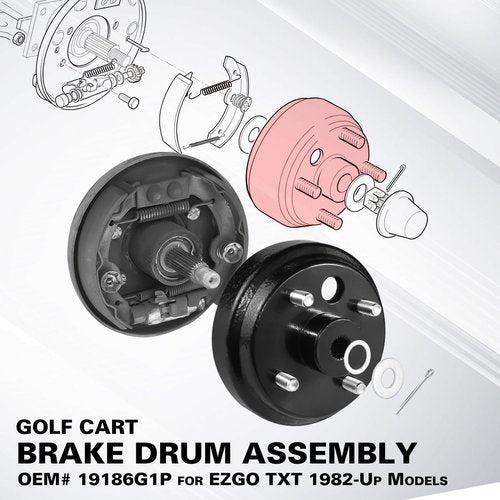 Shu-Ran Golf Cart Brake Drum/Hub Assembly Electric for EZGO TXT 1982-Up Models, Fit EZGO OEM Brake Drum Replaces OEM# 19186G1P, 1 Pack