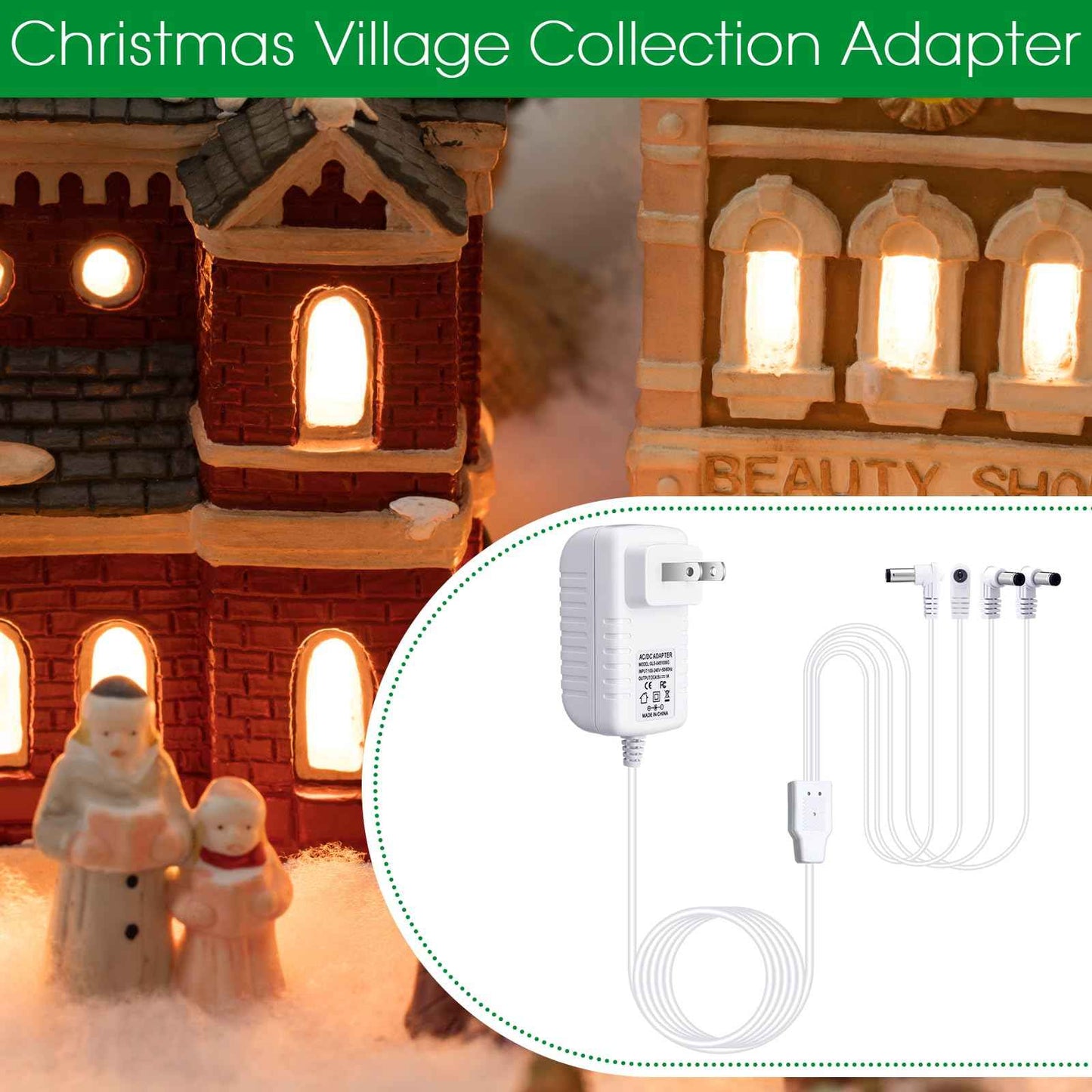 Umigy 2 Pcs 4.5v Power Adapter Compatible with Lemax Lighted Accessory Ac Dc Power Adapter for Christmas Halloween Village Lights Micro Lighting Building Decoration, White (4 Output, Bend)