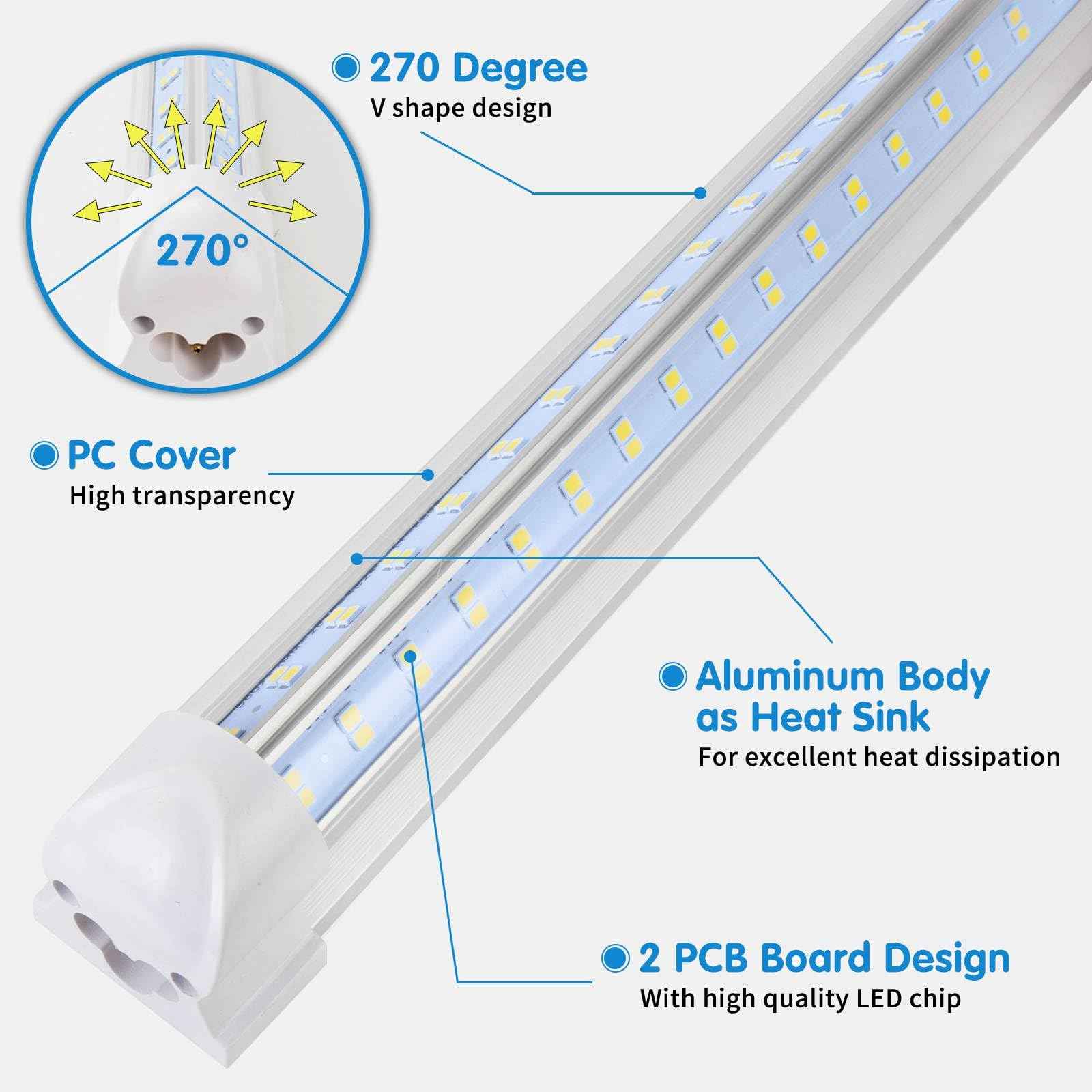Led Shop Lights,Led Shop Lights 4FT 50W 6500K 7000LM Clear White,Shop Light 4FT 110V Linkable Integrated V-Shape for Shop Garage,Warehouse,Workbench and Workshop Commercial Bay Lighting(4-Pack)