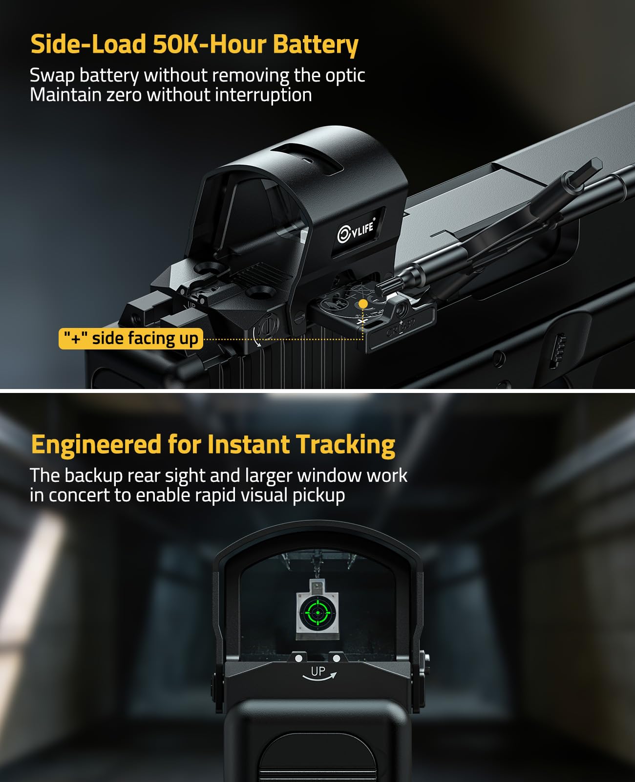 CVLIFE BearMight 5000G Shockproof Auto-Brightness Green Dot Sight for RMS RMSc, 36MOA Circle & 2MOA Green Dot with Hood, Motion Awake Reflex Sight for Compact Pistol, Adapter for MOS/RMR/Picatinny