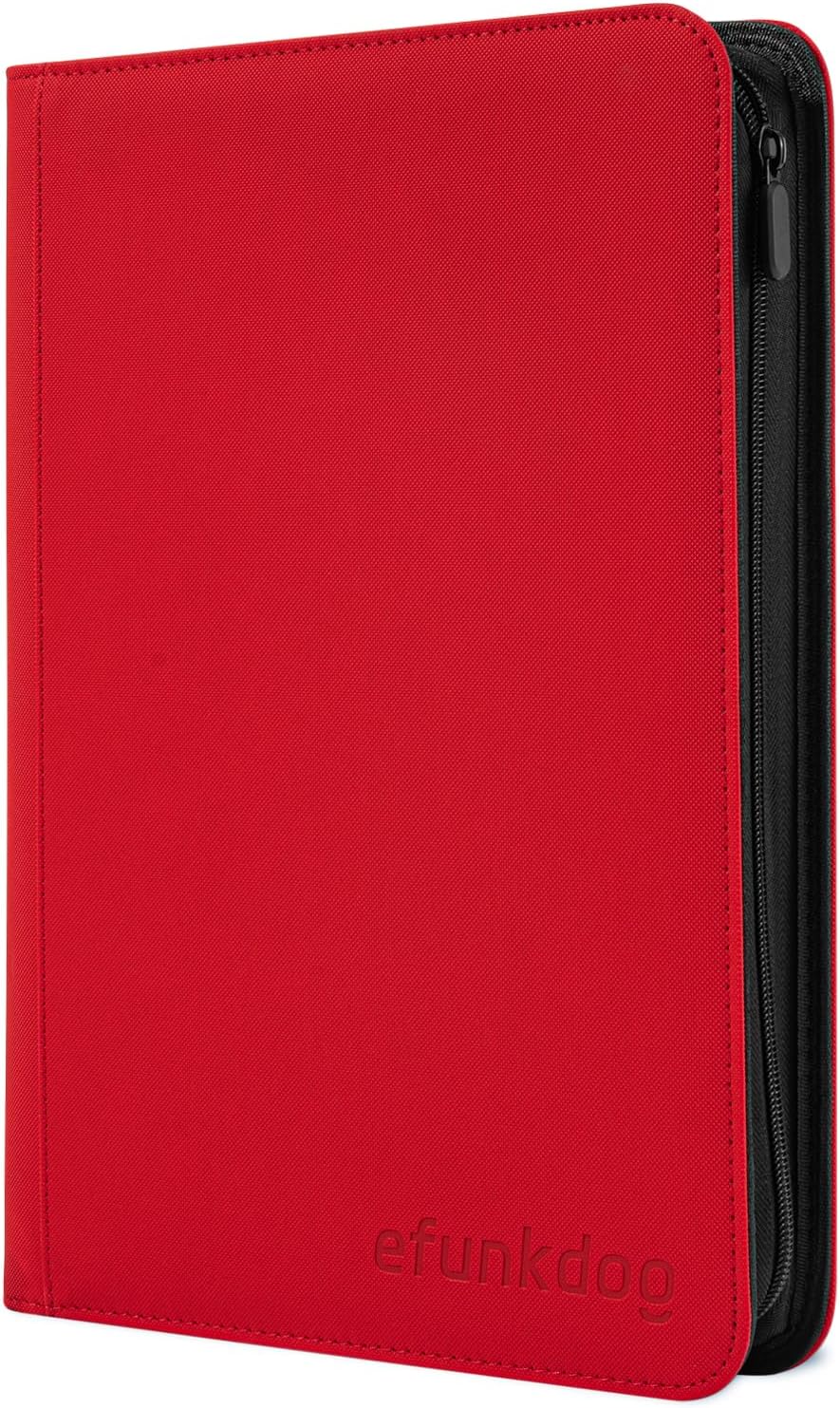 Skiennix Trading Card Binder - 9 Pocket Album with Zipper | Durable PU Cover for TCG & Sports Cards (Red)