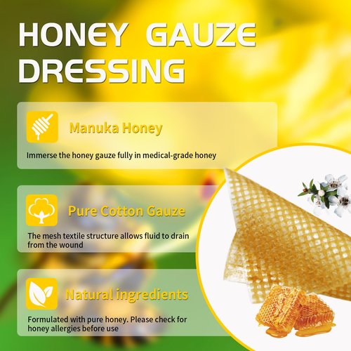 POLYNEW Manuka Honey Gauze Dressing, 6 Individual Pack, 4"x4" Patches, Manuka Honey Wound Care Gauze, for Cuts, Scald and Burns for Wound Healing Dressing
