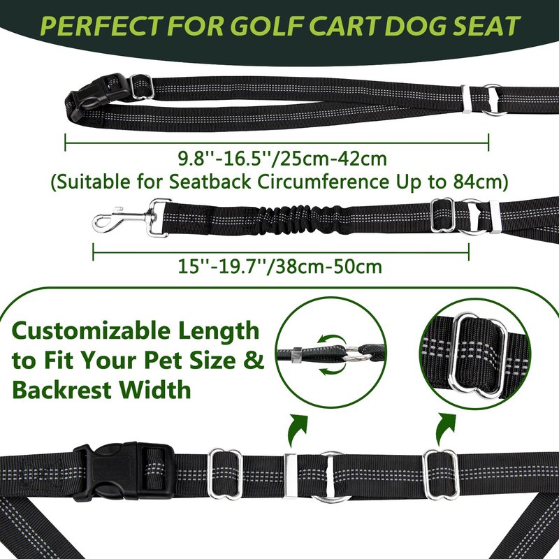Golf Cart Dog Seat Leash, Pet Dog Seat Belt Harness for Golf Cart, with Adjustable Straps, Prevents Falls & Injuries, Black