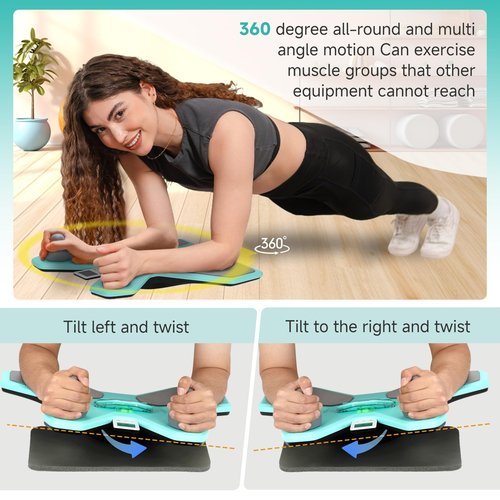 Balance Board for Core Trainer, Plank Board for 360° Tilt & Twist Design, Multi-Functional Handles, Phone Holder & Maze Game, Elbow Pad, Fluorescent Green