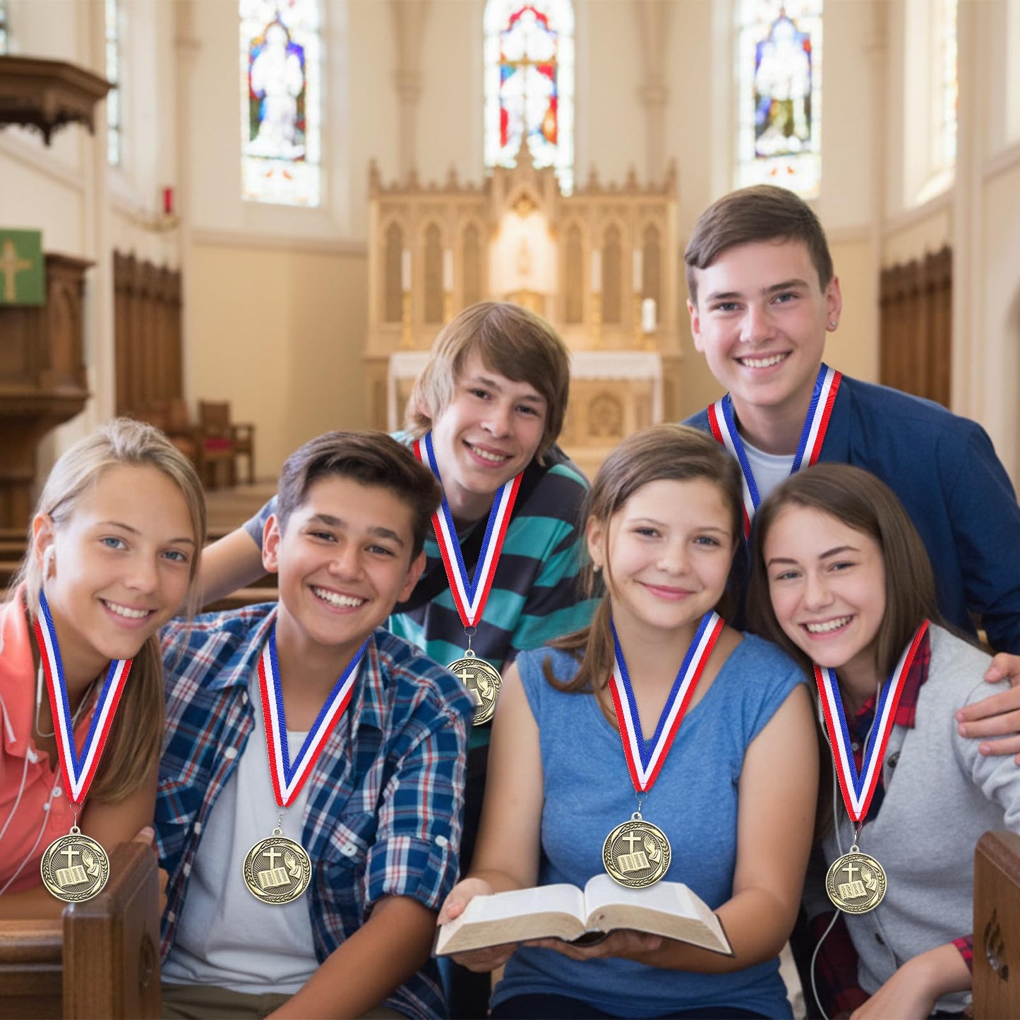 Quelay 30 Pcs 2'' Medals for Awards Winner Bulk with Neck Ribbons Metal Trophy Award Prize Gift for Kids Students Adults School Graduation Participation Competitions (Religious)