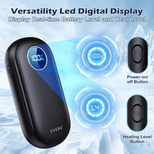 Rechargeable Hand Warmers, Dual-Sided Electric Hand Warmers with LED Display & Flashlight, 4 Levels Fast Heat, Portable Handwarmers for Christmas, Hunting Essentials, Camping, Gift for Men, Women