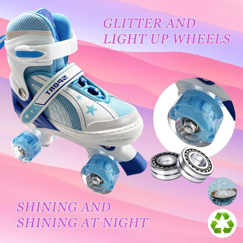Adjustable Roller Skates for Boys Girls Ages 3-12, All 8 Wheels of Roller Skates Light Up with Protective Gear Set Gift for Youth Kids Indoor & Outdoor Beginners