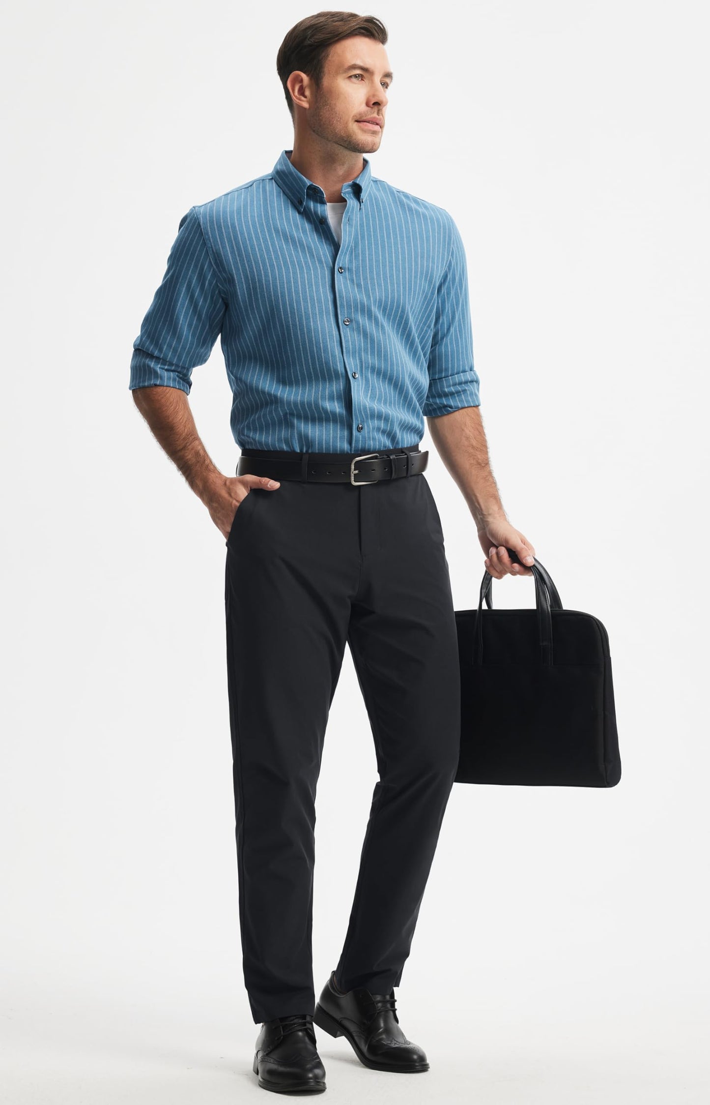 Libin Mens Golf Pants Stretch Work Dress Pants 30" Quick Dry Lightweight Business Casual Pant for Men Comfy Water Resistant, Black, 28W x 30L
