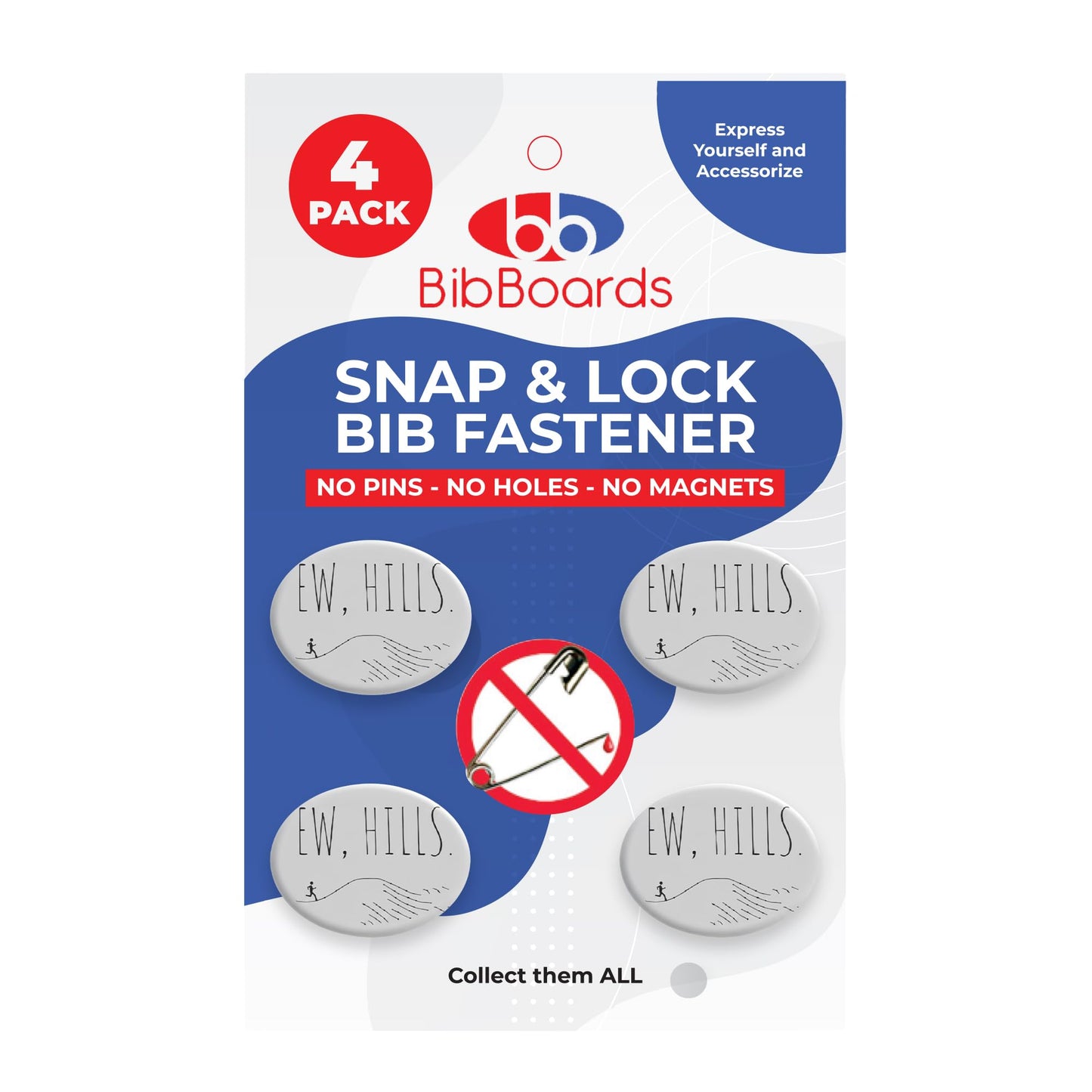 BibBoards bibSNAPS Race Bib Clips, Ew, Hills, 4 Pack