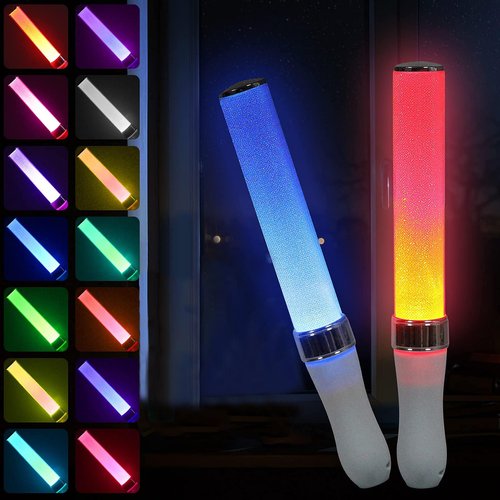 BINWO Reusable LED Glow Stick with 15 Multicolor(1pcs), Equipped with 3 x AAA Batteries Powered LED Stick, Concert Glowstick, Raves (15+ Years Old)