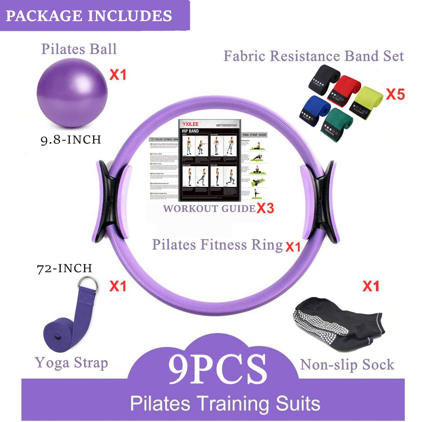 YXILEE Pilates Ring Circle Set - Workout at Home Workout Equipment Women - Pilates Mini Exercise Ball for Legs Arms and Thighs