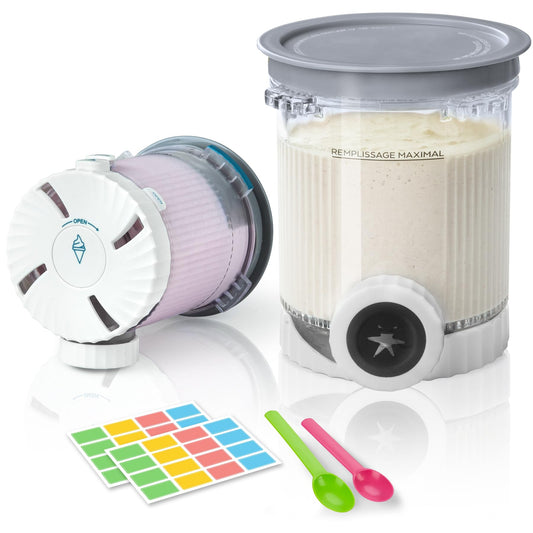 2 Pack Creami Swirl Pints & Lids for Ninja, Compatible with NC700 Series Ninja Swirl Ice Cream & Soft Serve Makers, with 2 Spoons & 32 Writable Labels, BPA-Free & Dishwasher Safe, Grey Lids