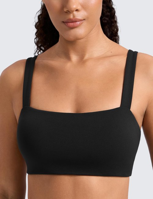 CRZ YOGA Butterlift Minimal Square Sports Bras for Women - Padded Supportive Wide Straps Yoga Workout Top Black Medium