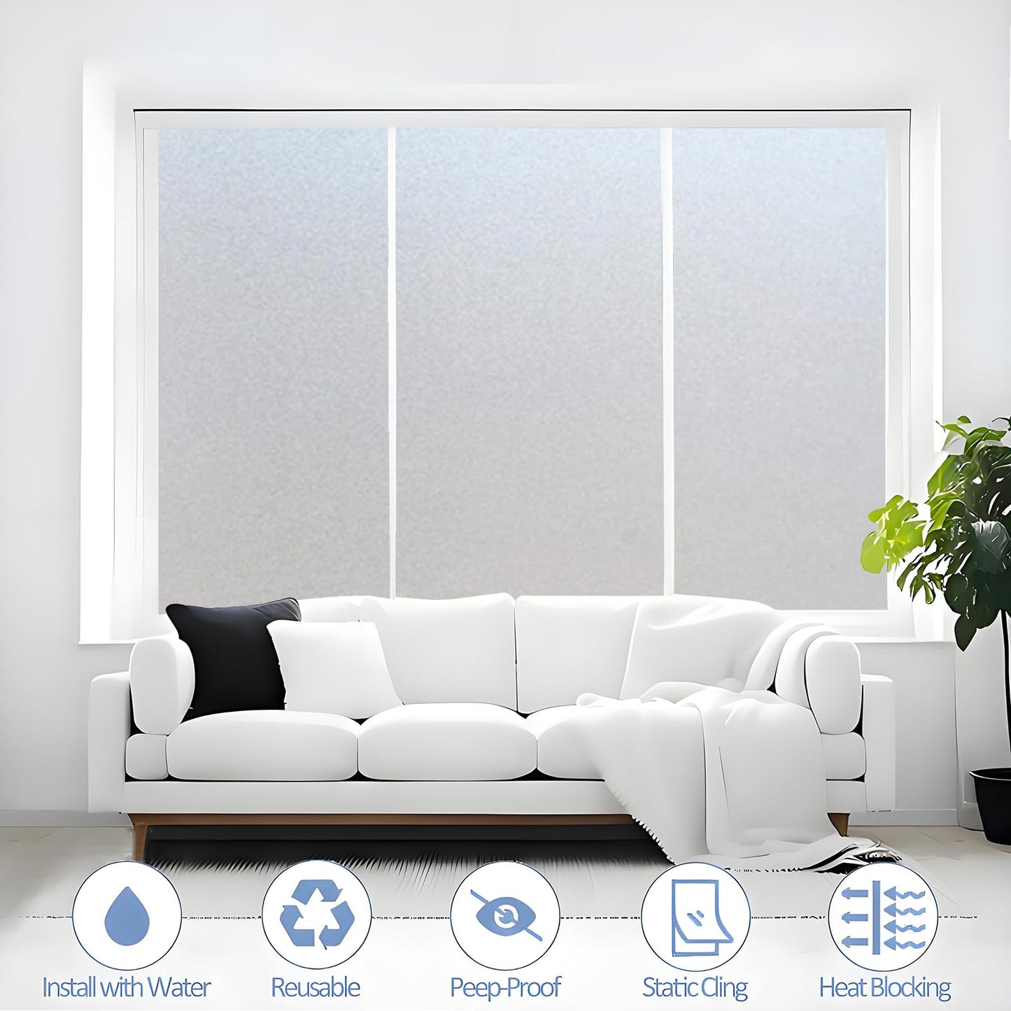 ZHMRROAD Frosted Glass Window Privacy Film Removable Heat Blocking UV Protection Static Cling Window Film for Bathroom Home Door Office Pure 17.5 x 78.7 Inches
