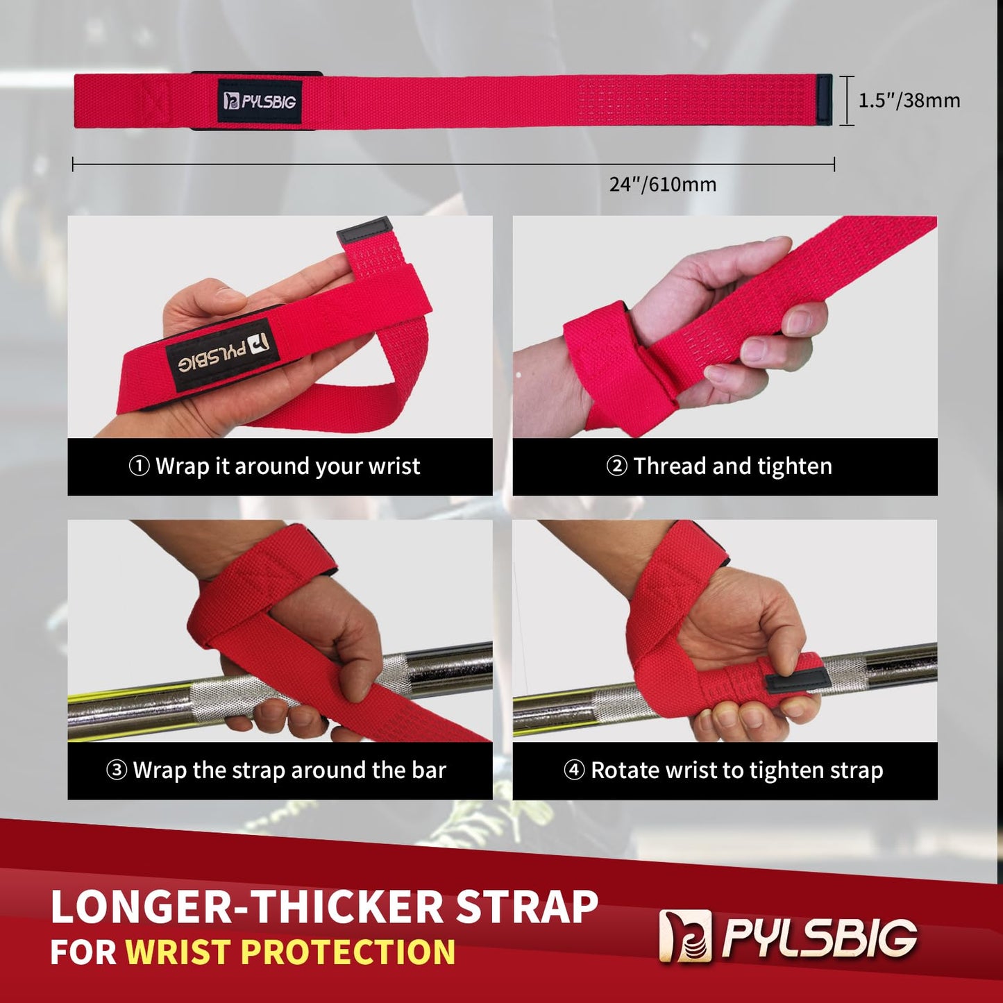 PYLSBIG Lifting Straps, wrist straps for weightlifting, workout, Bodybuilding, Powerlifting & Deadlift -With 5mm Neoprene Pads & Non-Slip Silicone -Extra Wrist Support for Weight lifting Men & Women