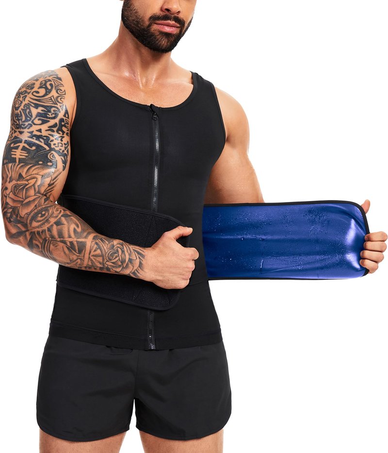 Sauna Vest for Men Waist Trainer Sauna Shirt for Men Zipper Sweat Belt Tank Top for Belly Fat(BG 4XL/5XL)