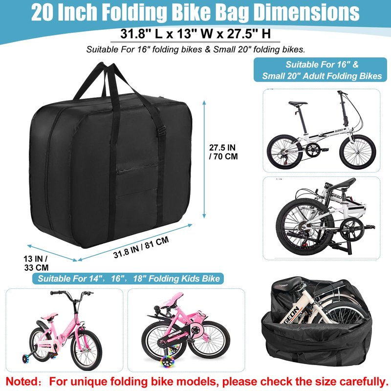 20 Inch Folding Bike Bag,Durable Folding Ebike Bags,Outside Waterproof Bike Bags,Portable Bike Transport Bag with Strong Webbing for Car Train Shipping Air Travel,Bike Accessories with Handlebar Case
