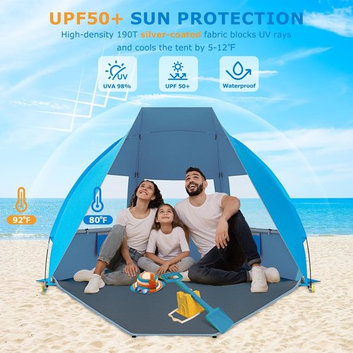 Gorich Portable Beach Tent - UPF 50+ UV Protection | Lightweight & Foldable Sun Shelter for 3-7 People