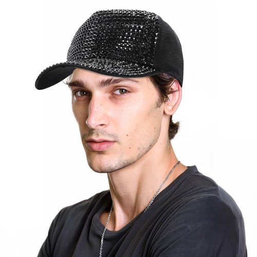 Peohud Set of 2 Rhinestone Baseball Caps, Adjustable Snapback Baseball Hat for Women Men, Breathable Sparkle Bling Sun Hat for Sport, Party, Outdoor Activities Black