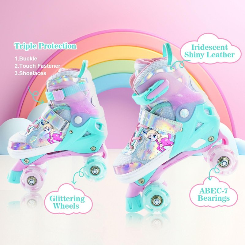 Boys Girls Adjustable Roller Skates Wheels Luminous Light Up Roller Skate for Kids Children Teens (Pink, Medium)