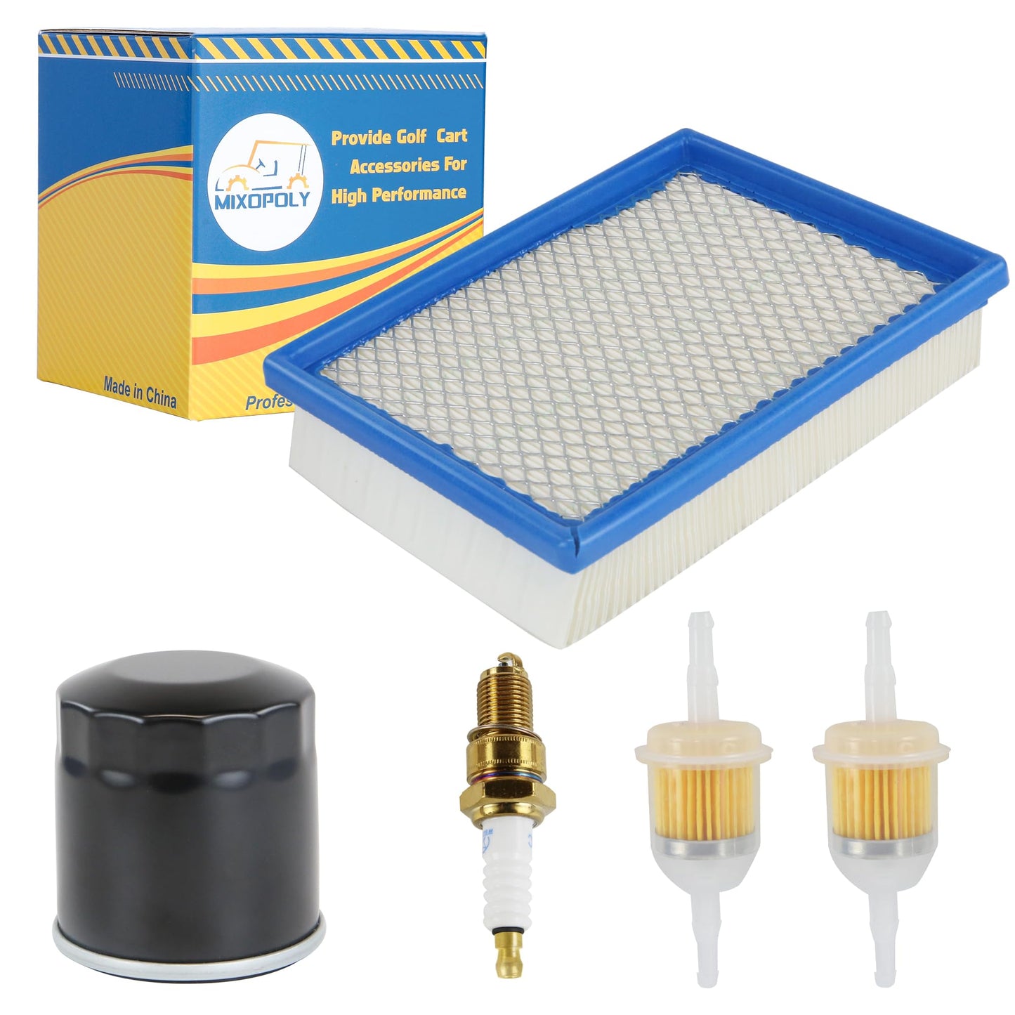 Mixopoly Golf Cart Tune Up Kit 101611003 for Club Car DS Gas 4 Cycle 1992-Up (FE290/FE350/FE400/Kawasaki Engine), Air Oil Fuel Filter with Spark Plug Tune-up Maintenance Kit