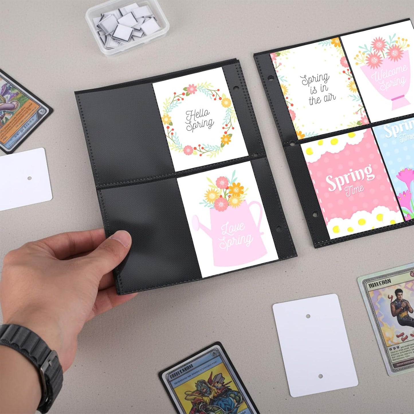 Skiennix 25 Pack Card Sheets - 4 Pocket PVC Binder Sleeves for Trading & Game Cards | Black Background