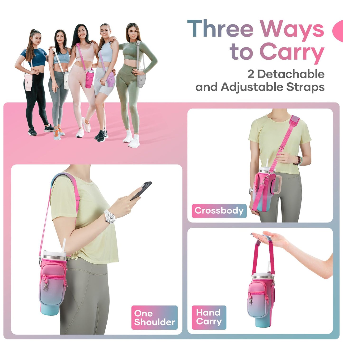 linmaya Water Bottle Carrier Bag for Stanley Cup 40/30oz with Phone Holder Pockets,Neoprene Water Bottle Cross-body Bag with Adjustable Shoulder & Hand Strap Stanley Cup Accessories