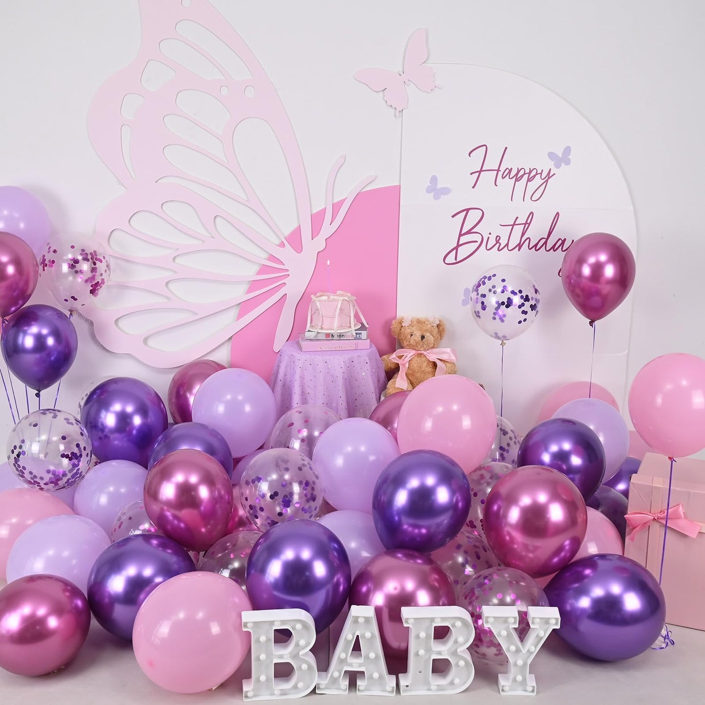 Purple Pink Balloons, 60 Packs 12 Inch Metallic Purple Pink Confetti Balloons, Pastel Lavender Balloon for Girls Women Birthday Wedding Bridal Baby Shower Princess Music Theme Party Decoration