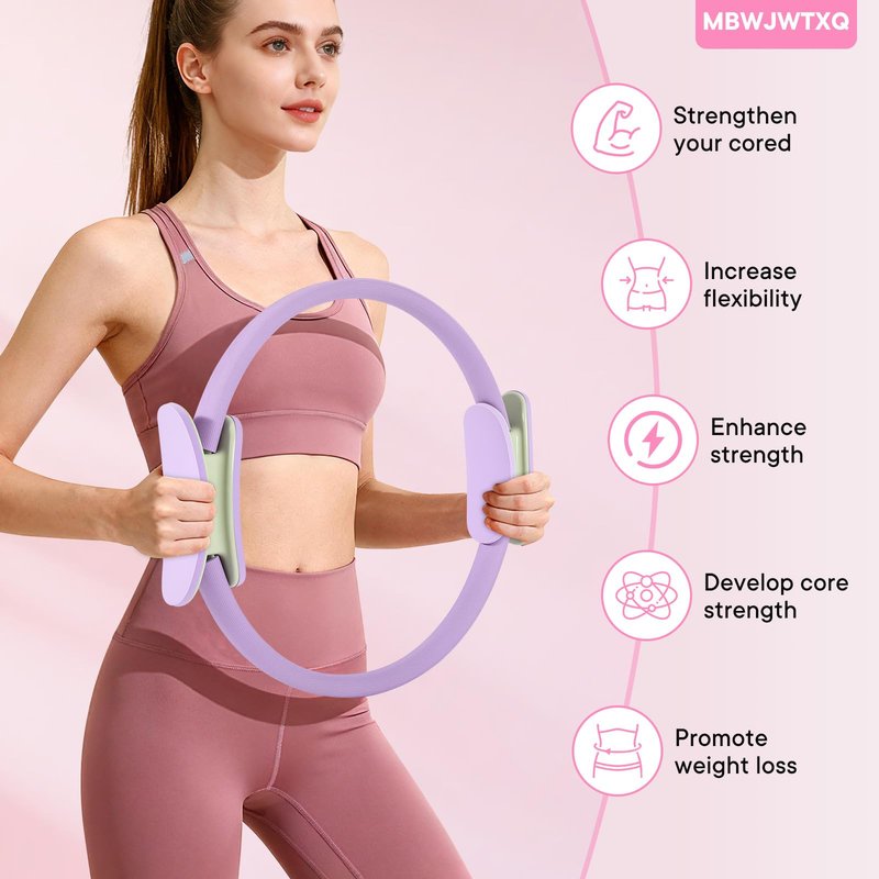 MBWJWTXQ Pilates Ring Fitness Circle – 14 Inch Magic Circle for Toning Arms, Thighs, Legs & Core (Workout Guide Included)