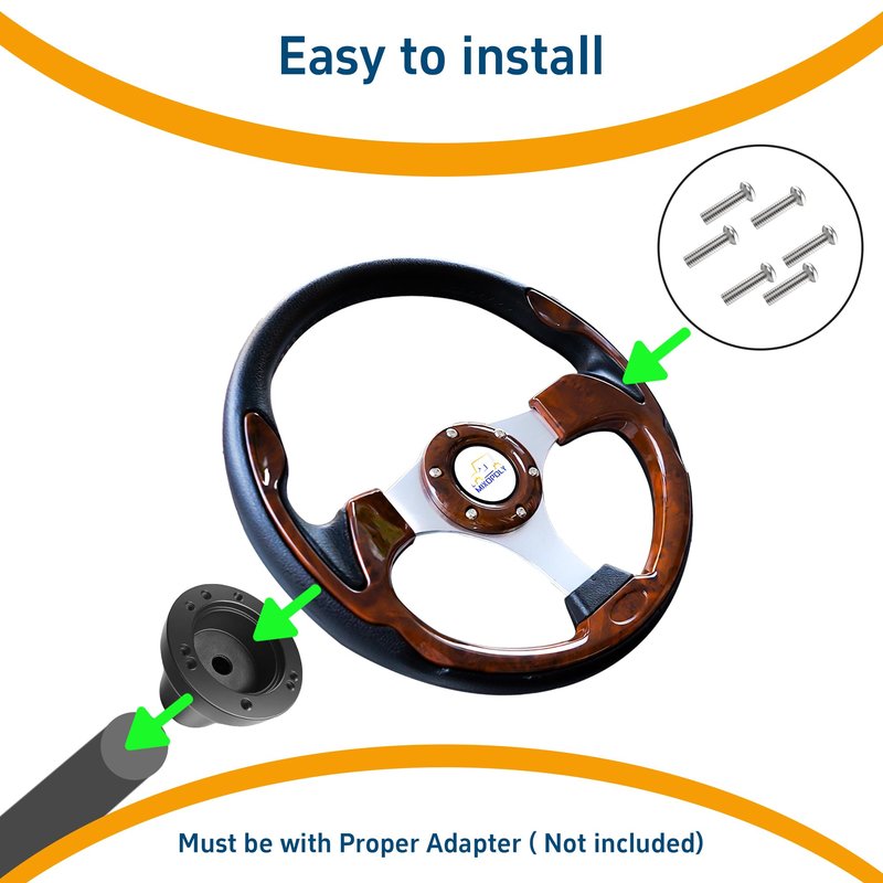 Mixopoly 12.5" Universal Golf Cart Steering Wheel fits Club Car DS/Precedent/Onward/Tempo, Yamaha, and EZGO TXT/RXV Golf Cart, Anti-Slip and Good Grip (Brown)