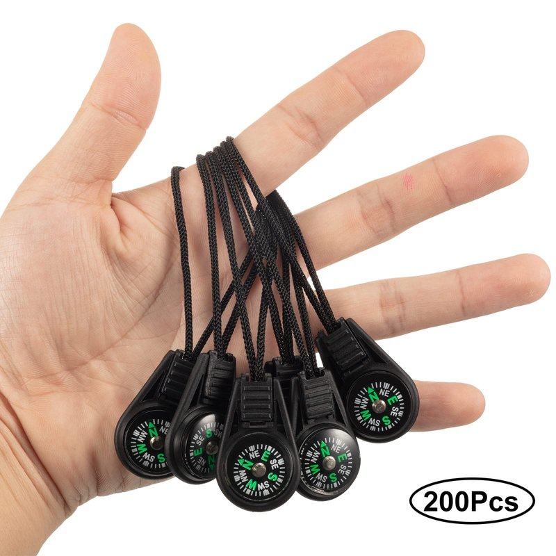 200 Pack Mini Survival Compass Outdoor Camping Hiking Pocket Compass Mini Compass for Paracord Bracelet Necklace Key Chain Outdoor Activities Accessory