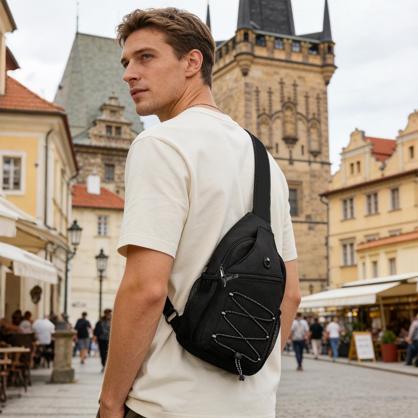 OSOCE Anti Theft Sling Bag RFID Blocking Crossbody Chest Bag for Men Women Water Resistant Travel Fits 9.7" iPad