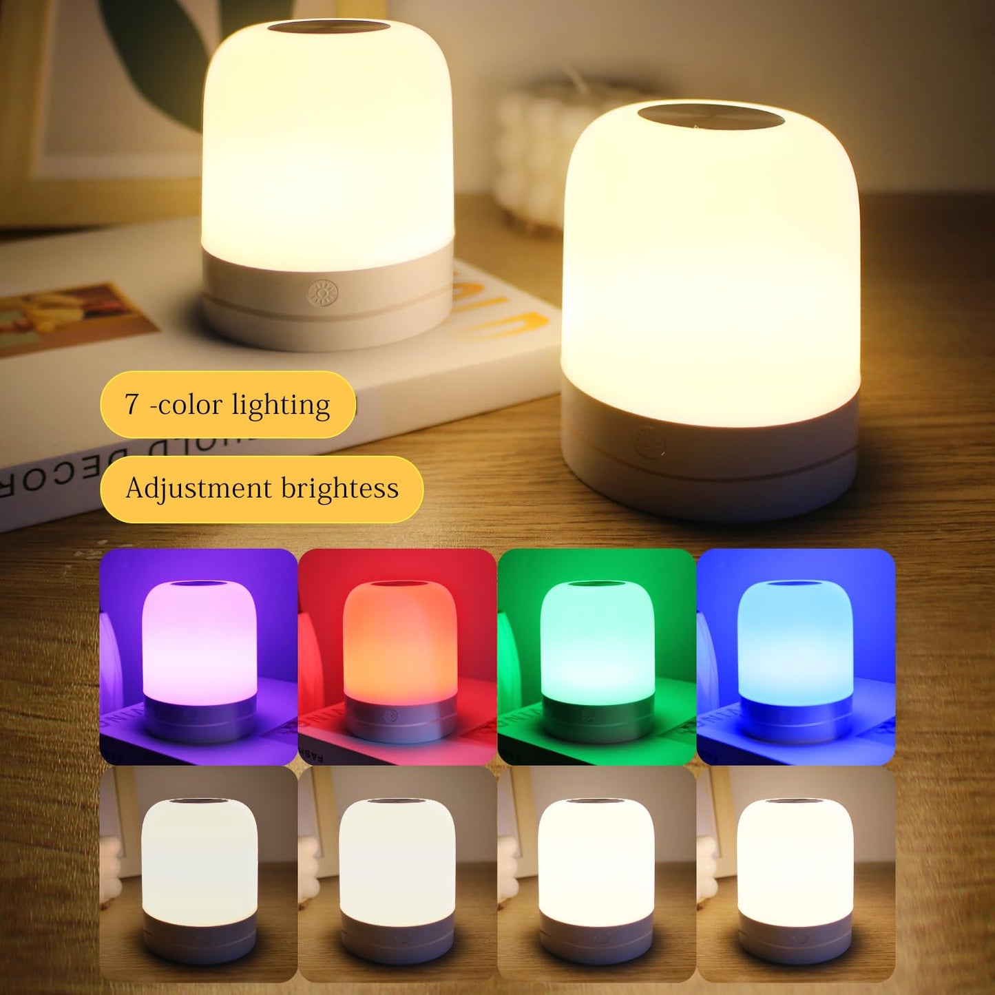 XOIDMIVCN Night Light for Baby Nursery, 8 Colours Bedside Touch Sensor Night Lamps for Kids Breastfeeding and Sleep Aid, USB Rechargeable Nursery Lights8, Warm Light (Touch)