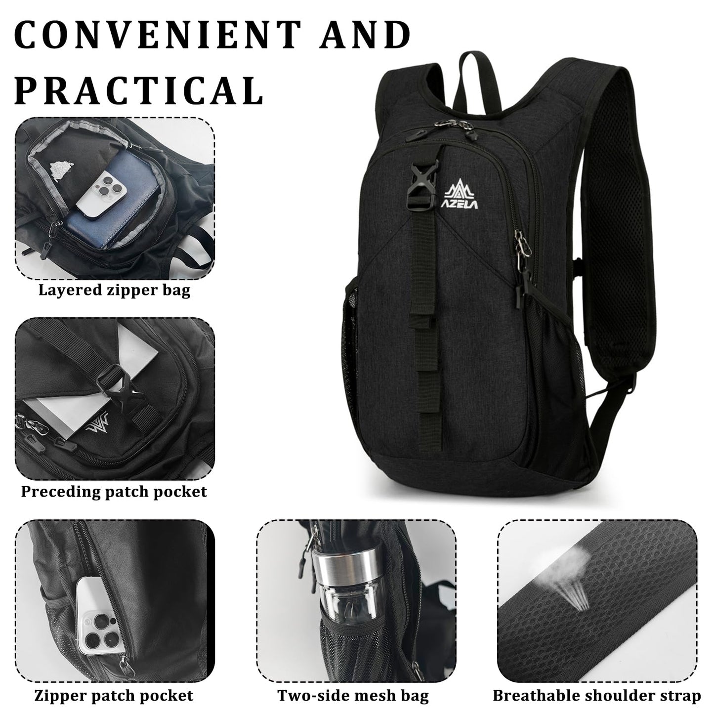 VOBUYING 15L Small Hiking Backpack Foldable Ultralight Trekking Camping Outdoors Backpack for Women Men (black)