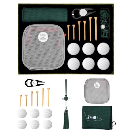 Golf Gift Set for Men, Dad, Husband - Complete Accessory Kit with 6 Balls, Tees, Divot Tool, Towel & Bag - Includes Chinese Knot Box - Ideal New Year,Christmas, Birthday, Father‘s Day Present