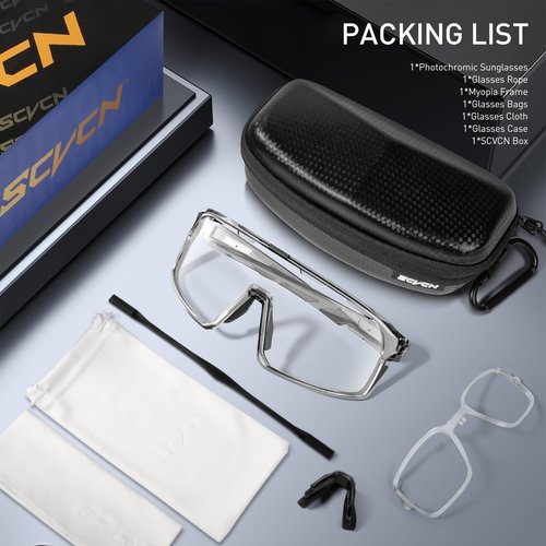 SCVCN Photochromic Cycling Glasses for Men Women Sports Bike Glasses TR90 Frame UV 400 Protection