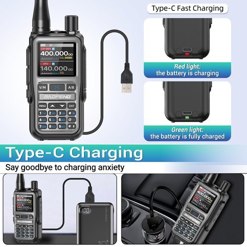 Baofeng Radio UV-5R Mini Ham Radio Long Range Two Way Radio NOAA Weather Radio Rechargeable Walkie Talkies Dual PTT APP Programming Copy Frequency 999CH with USB-C Charging Headset Survival Radio