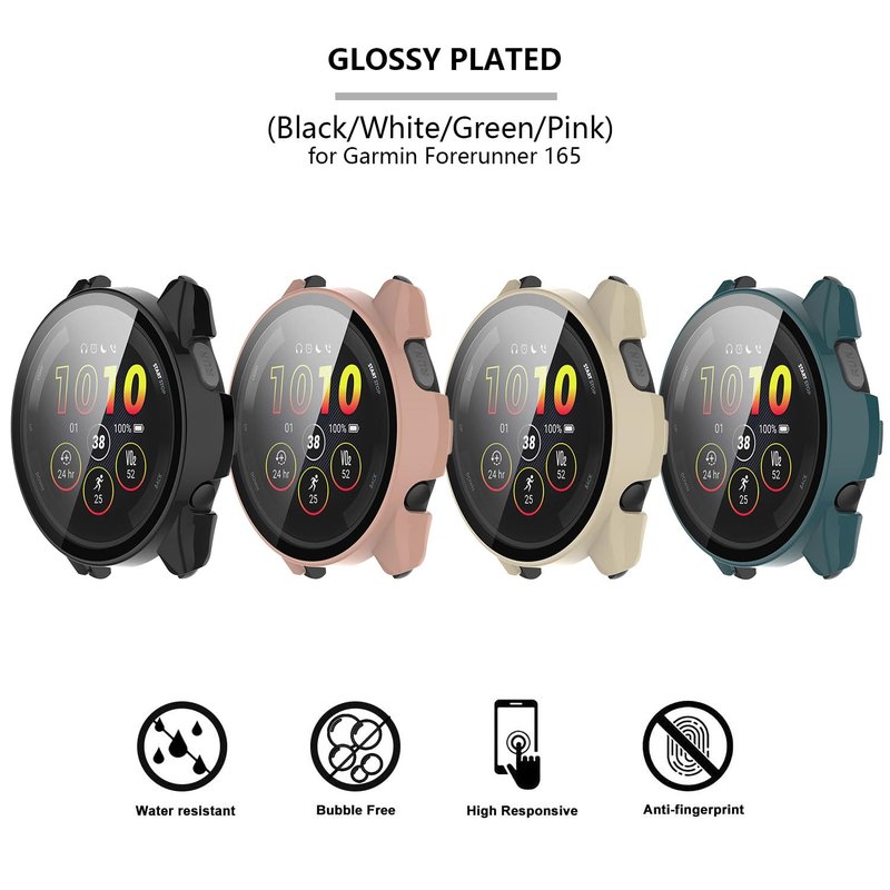 [4-Pack] Case with Tempered Glass Screen Protector Compatible with Garmin Forerunner 165, Bumper Full Coverage Protective Hard PC Cases Face Cover for Garmin 165