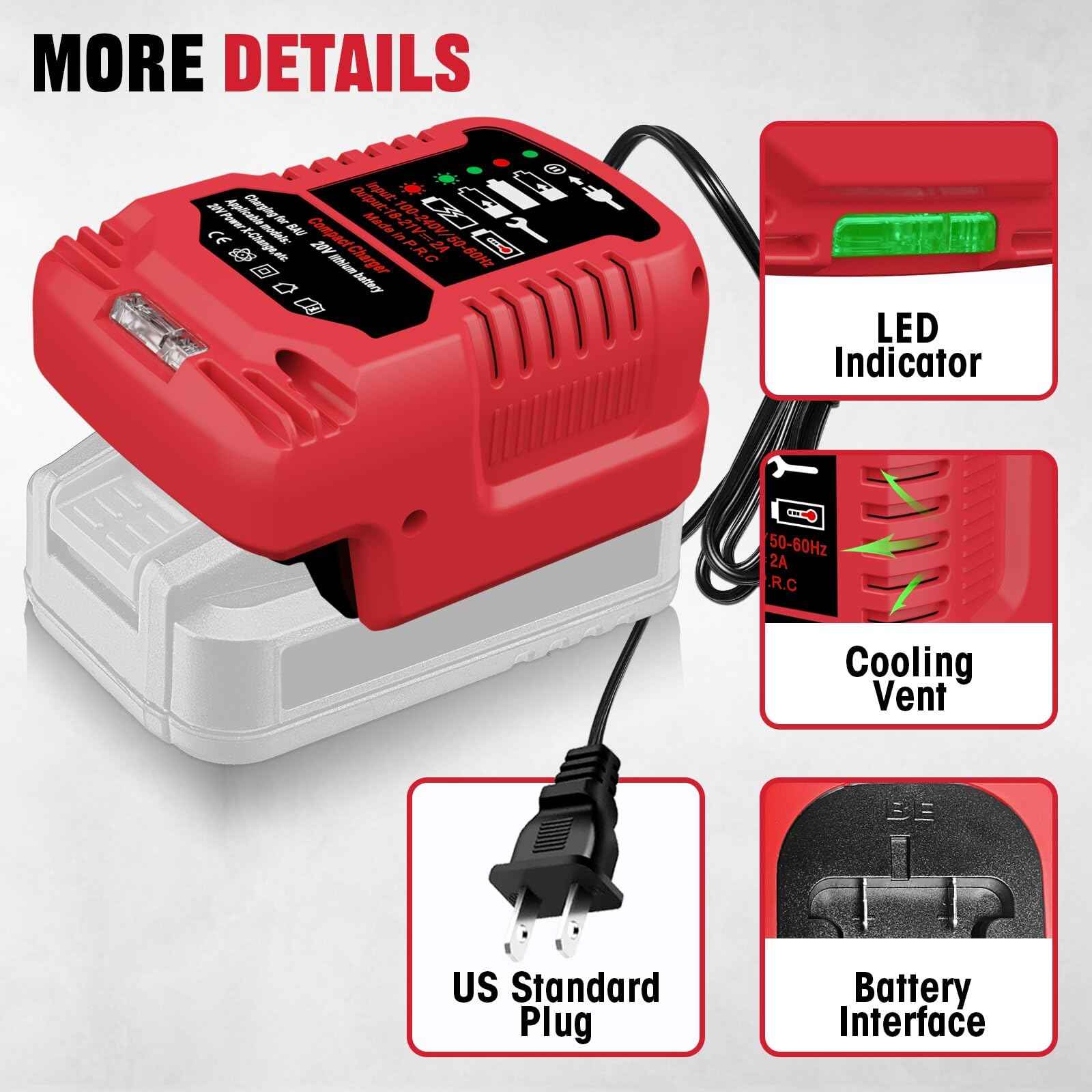 JHBZ Mini Charger for Bauer 20V Battery,1701C-B 20V Battery Adapter Replacement for Bauer 20V Hyper .max Lithium Ion Battery Power Equipment Drill Battery Charger(Battery Not Included)