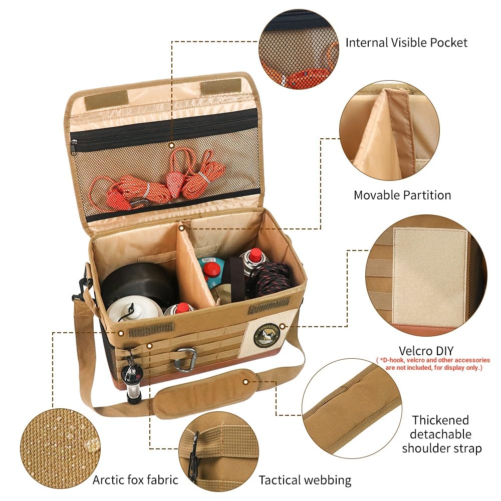 PSKER 18L Camping Storage Bag, Multifunctional Waterproof Picnic Basket, Tent Stakes Organizer,with Adjustable Shoulder Strap for Hiking Cookware, Travel, Car