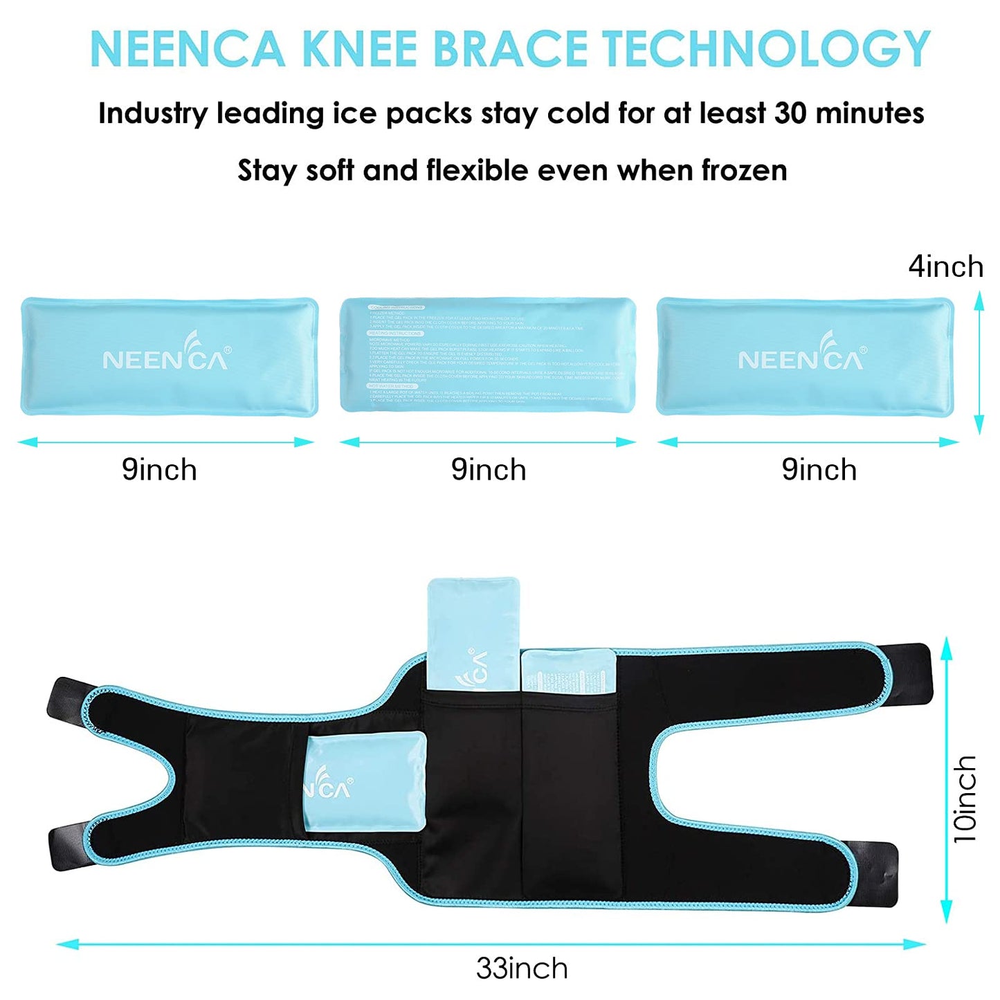 NEENCA Knee Brace with Ice Pack Wrap, Medical Knee Wrap with 3 Reusable Gel Packs, Hot & Cold Therapy for Meniscus Tear, Joint Pain, Knee Pain Relief, Knee Surgery, Sprain & Swelling