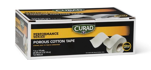 CURAD Performance Series Premium Porous Cotton Tape, 1" x 10 yd. Box of 12, White