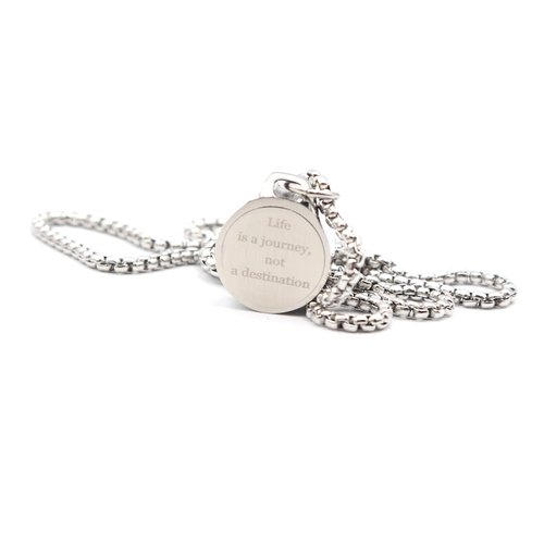 Engraved Compass Necklace, Navigation Compass Necklace for Women Men Best Friends, Fashion Festival Gift Wrap, Silver