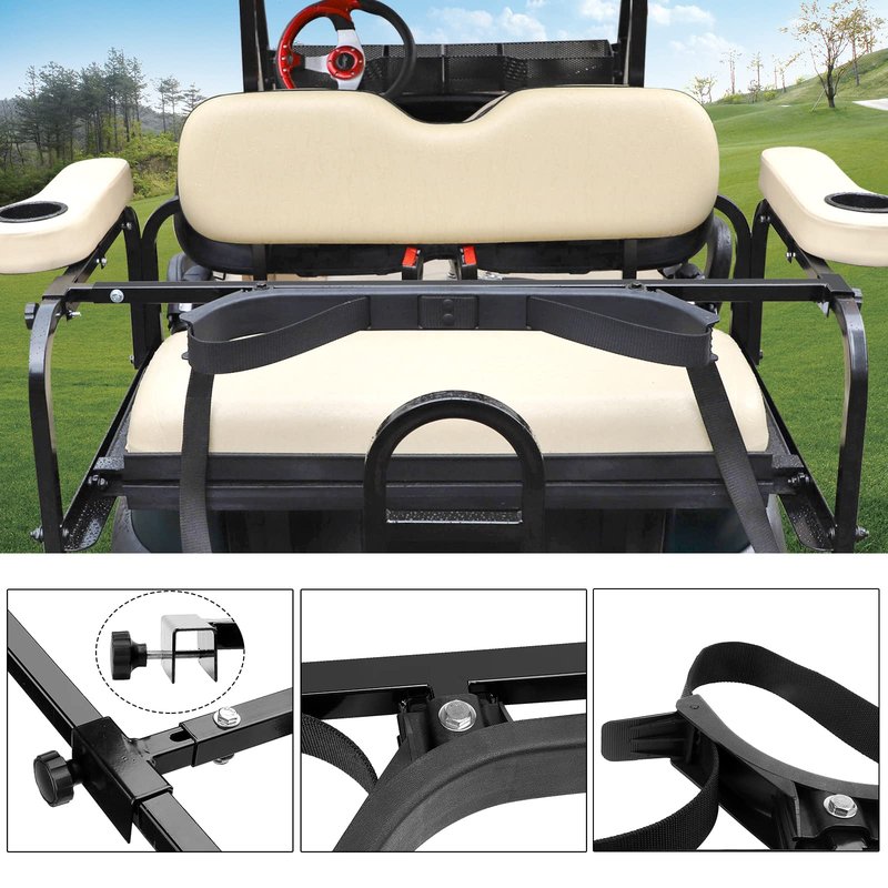 Roykaw Golf Cart Bag Holder Bracket Compatible with Rear Seat, Fits EZGO Club Car Yamaha - No Drilling Required/Easy Disassemble Design, Just Only Fit 1.0" Square Tube Frame