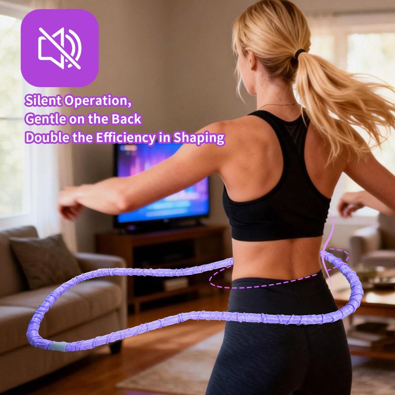 2 lbs Weighted Soft Velvet Hula Hoop Women, Spring Exercise Fitness Hoop Weight Loss Adults Collapsible Portable, No Bruising, for Core Strengt, Waist Toning&Fat Burning, Home Travel Workouts (Purple)