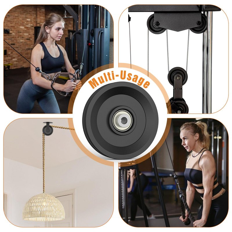 Mixizigoz 4.5 Inch / 114 MM Universal Nylon Bearing Pulley Wheel Replacement Compatible with Cable Machine Home Gym, Garage Door Pulley System, Weight Machine, Gym Equipment (Black-2 Pack)