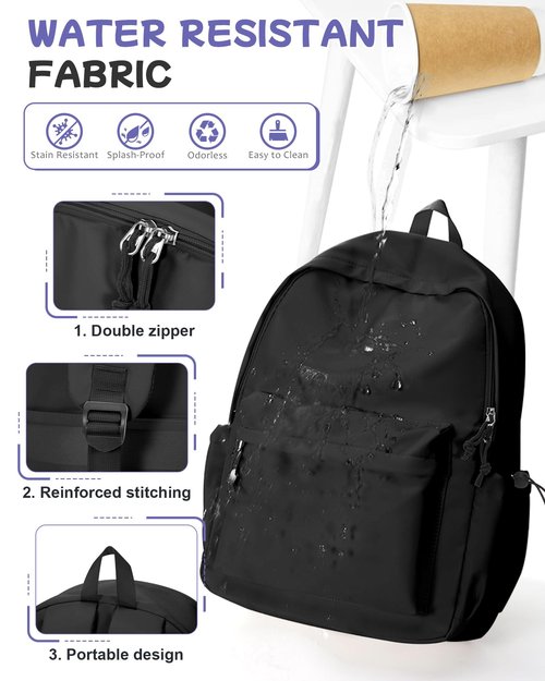SEAFEW Large Black Classic Basic Backpack for Women, Gym Backpack for Women Foldable Outdoor Weekender Gym Bag, Waterproof Sports Back Pack & Dance Yoga travel Bag