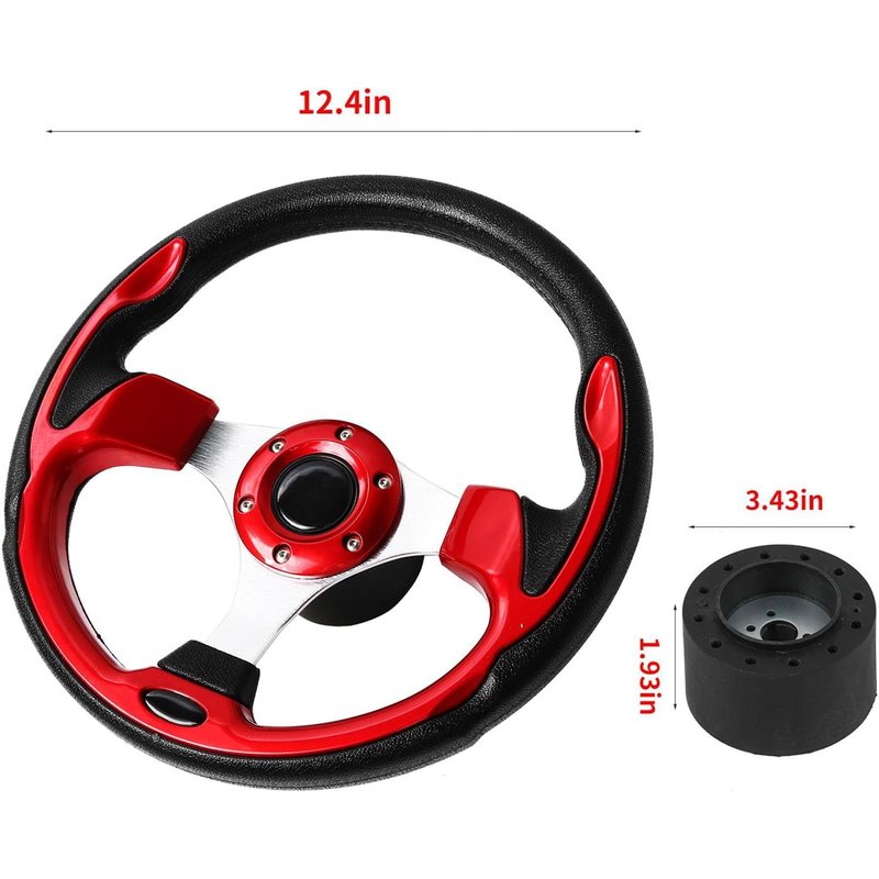 12.5" Universal Golf Cart Steering Wheel, Rust proof and Corrosion Resistance, Fit EZGO TXT/RXV/Club Car DS/Precedent/Yamaha, Most Golf Carts (Carbon Fiber Red and Black)
